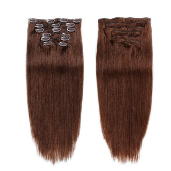 #4 Brown Straight Hair Clip In Human Hair Extensions 7 Pieces/Set 120G