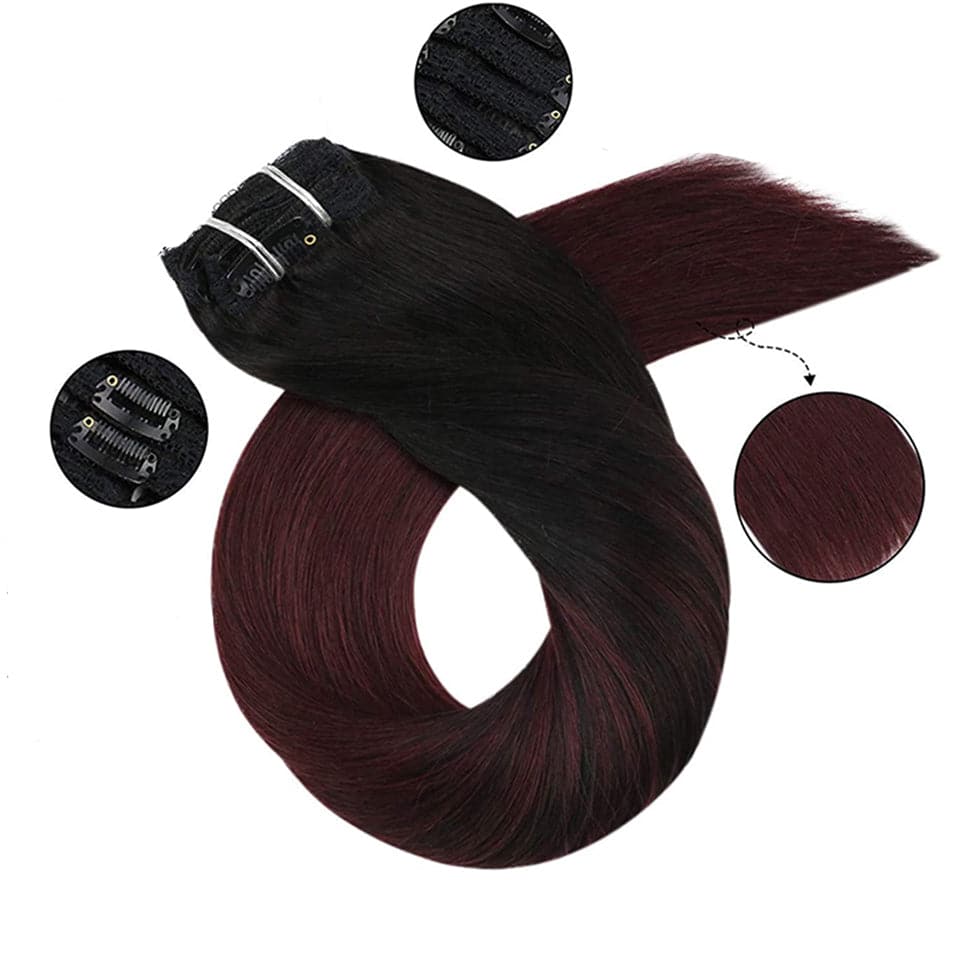 1B/99J Ombre Straight Clip In 8 Pcs For Black Women 100% Human Hair