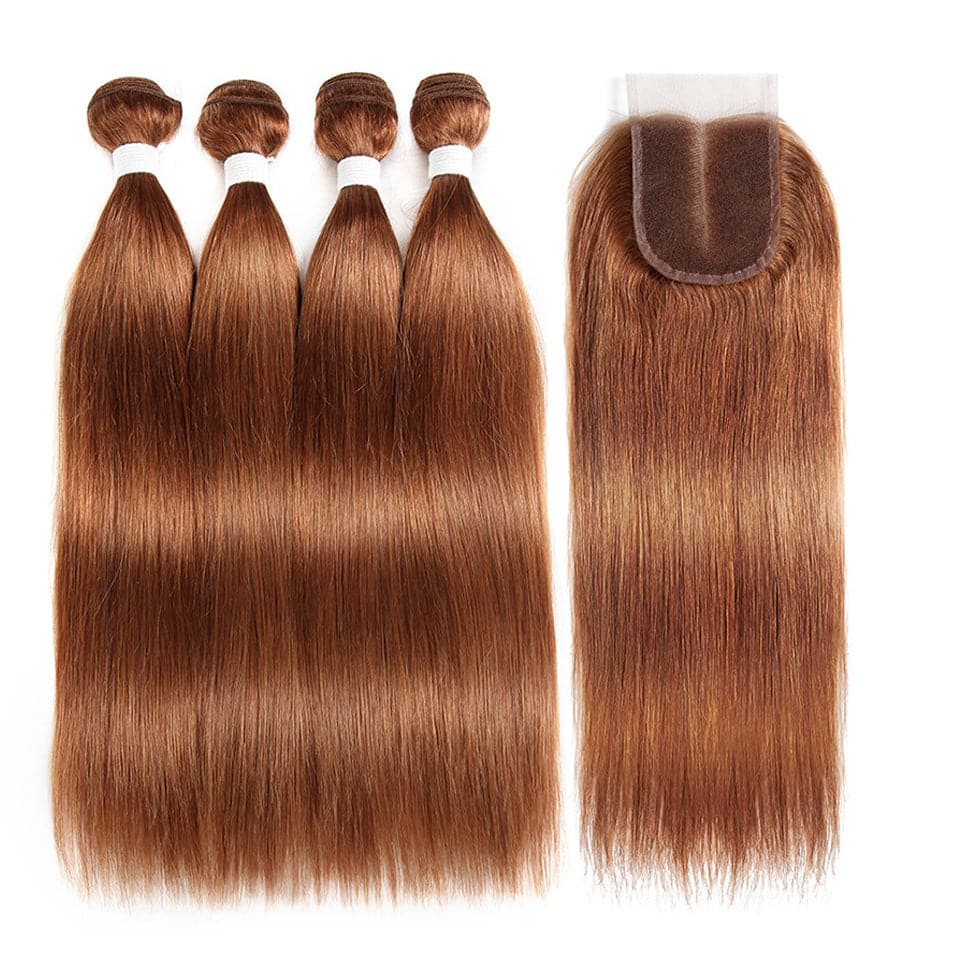 lumiere color #30 Straight Hair 4 Bundles With 4x4 Lace Closure Pre Colored human hair - Lumiere hair