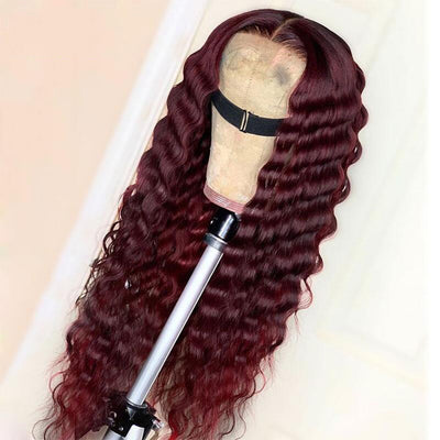 99J Color Loose Deep Wave Lace Frontal Pre Plucked Natural Hairline Real Human Hair Wig