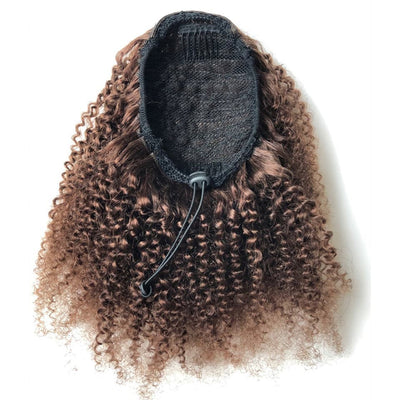 Chocolate Brown Afro Curly Drawstring Ponytail Human Hair Non-Remy For African American
