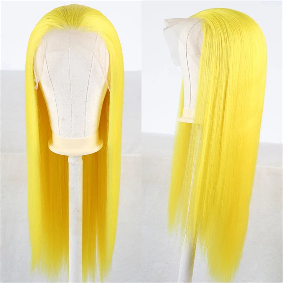 Yellow Straight Lace Frontal Wigs Virgin Human Hair With Baby Hair