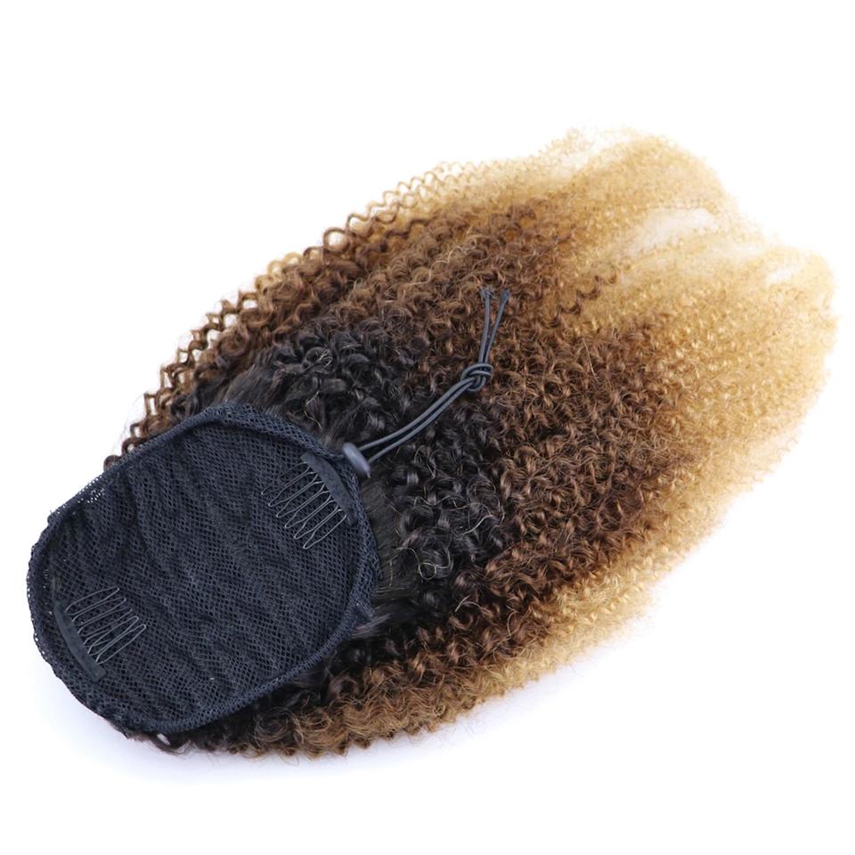 1b/4/27 Afro Curly Drawstring Ponytail African American Hair Extension
