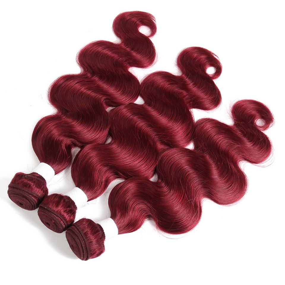Red Bundles Burg Body Wave 4 Bundles With 13x4 Lace Frontal Pre Colored Ear To Ear