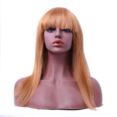Straight Hair #30 Brown Machine Made None Lace Front Wig With Bangs Virgin Human Hair Wigs
