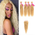 613 Blonde Water Wave 4 Bundles avec fermeture 4x4 avec dentelle transparente 