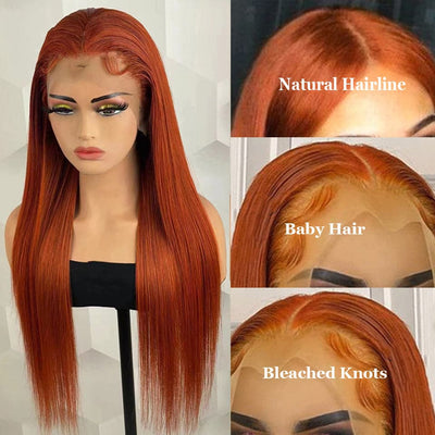 #350 Glueless Ginger Straight HD Transparent Lace Frontal Wigs Ready to Wear For Women Human Hair