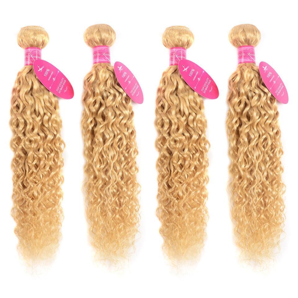 613 Blonde Water Wave 4 Bundles with 4x4 closure with transparent lace