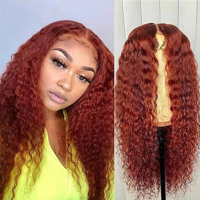 #350 Ginger Colored Ready to Wear Deep Wave Glueless Lace Frontal Human Hair Wigs