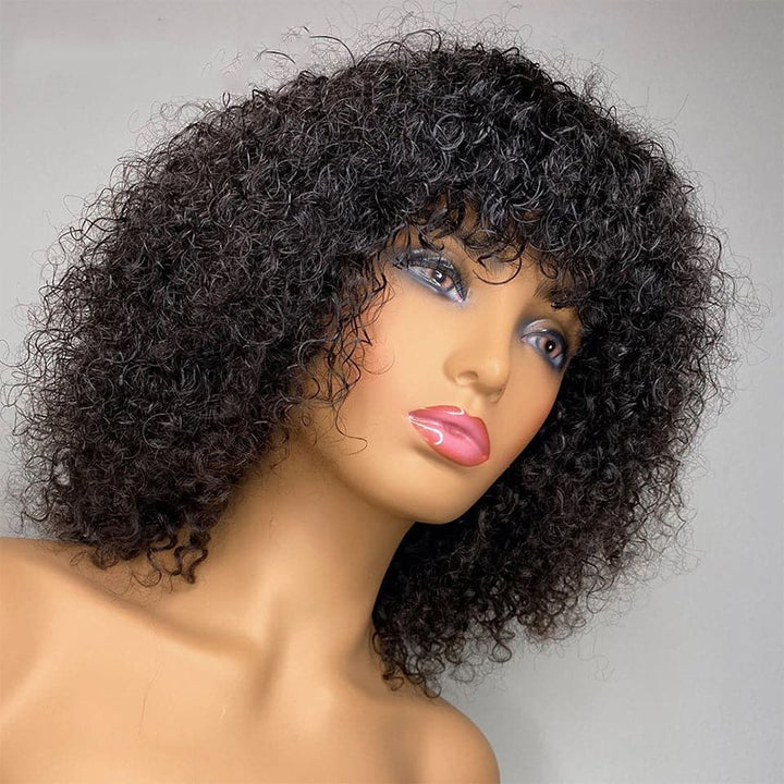 Highlight Blonde / Natural Black Kinky Curly Short Pixie Bob Cut With Bang None lace front Wig For Black Women