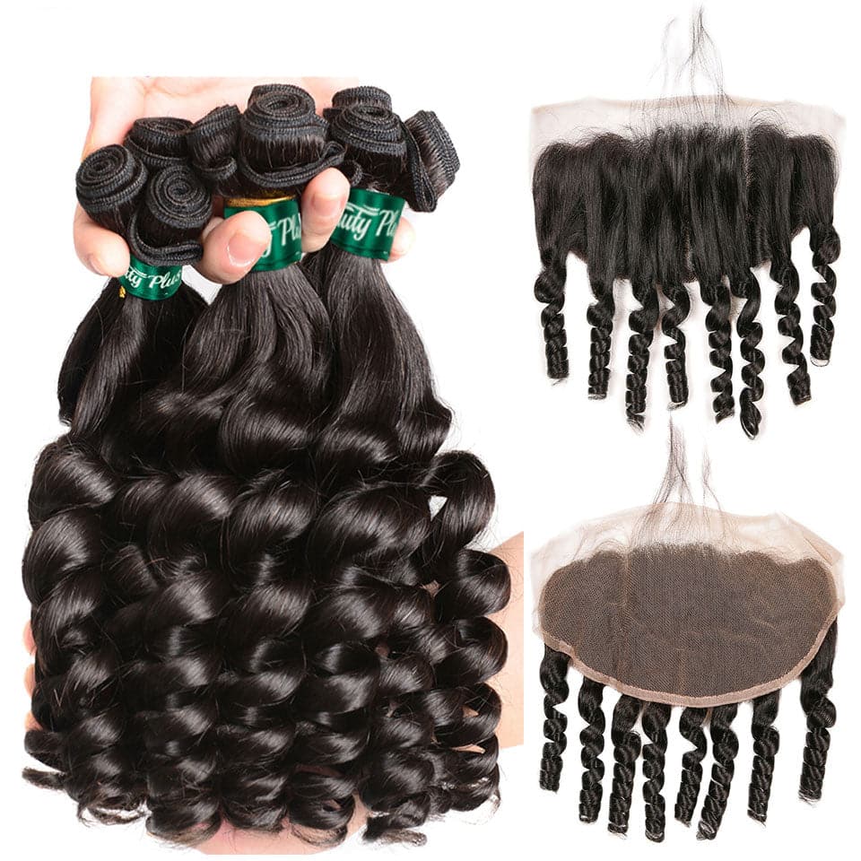 10A Grade Funmi Loose Wave 4 Bundles With 13x4 Lace Frontal Brazilian Virgin Hair 4+1 PCS Bulk Deal