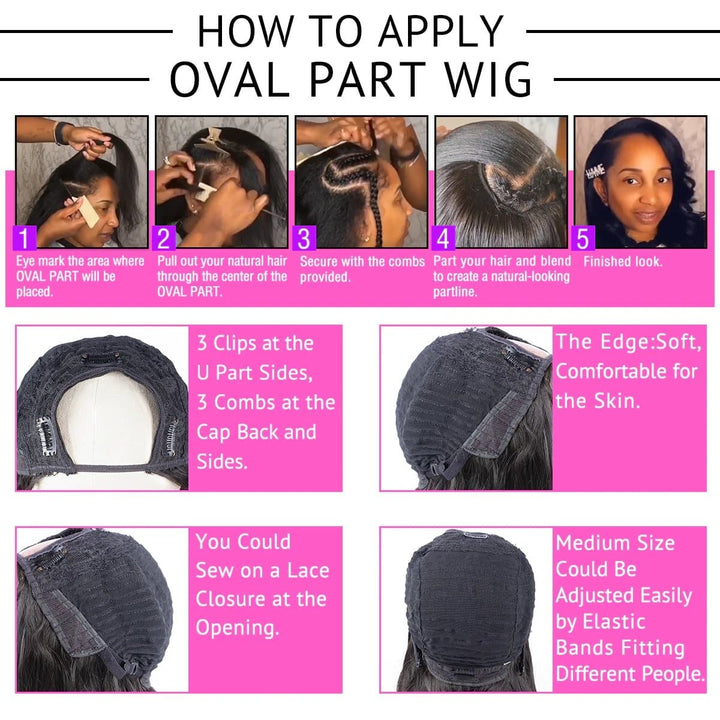 Perruque de cheveux humains droite sans colle U Part pour les femmes noires 