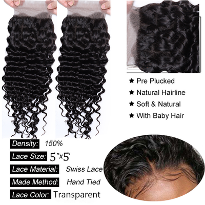 lumiere One Piece Deep Virign Human Hair 5X5/6X6/4x4x1 T part/ Lace Closure