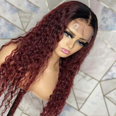 Lumiere 1B/99J Ombre Kinky Curly 4x4/5x5/13x4 Lace Closure/Frontal 150%/180% Density Wigs For Women Pre Plucked