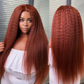 #33 Brown Kinky Straight Lace Front Human Hair Wigs For Women With Baby Hair