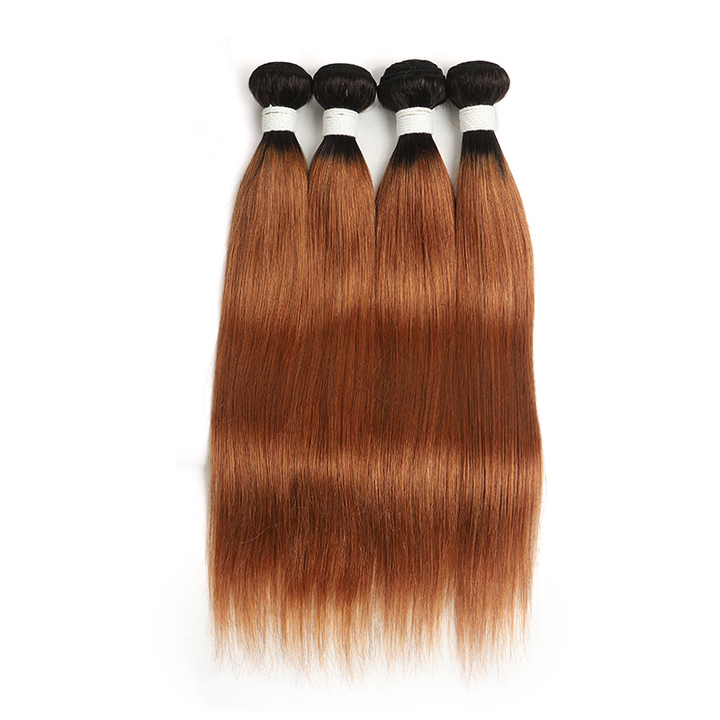 lumiere 1B/30 Ombre Cheveux Raides 4 Faisceaux Avec 13x4 Dentelle Frontale Pré Coloré Oreille À Oreille 