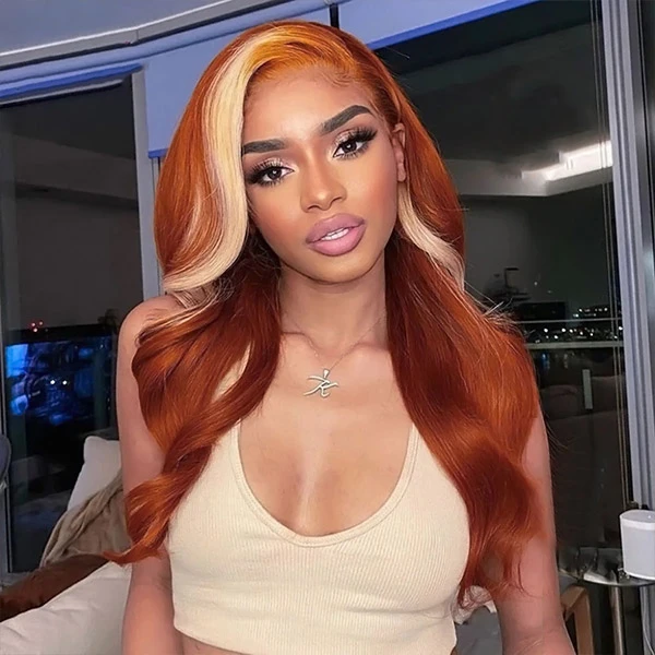 Ginger With Blonde Highlight Body Wave Lace Front / Closure Wig