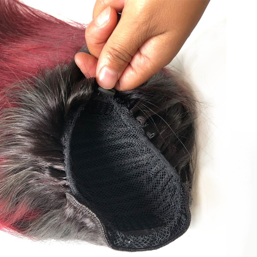 1B/99J Straight Drawstring Ponytail Extensions de Cheveux Humains Brésiliens Non-Remy 