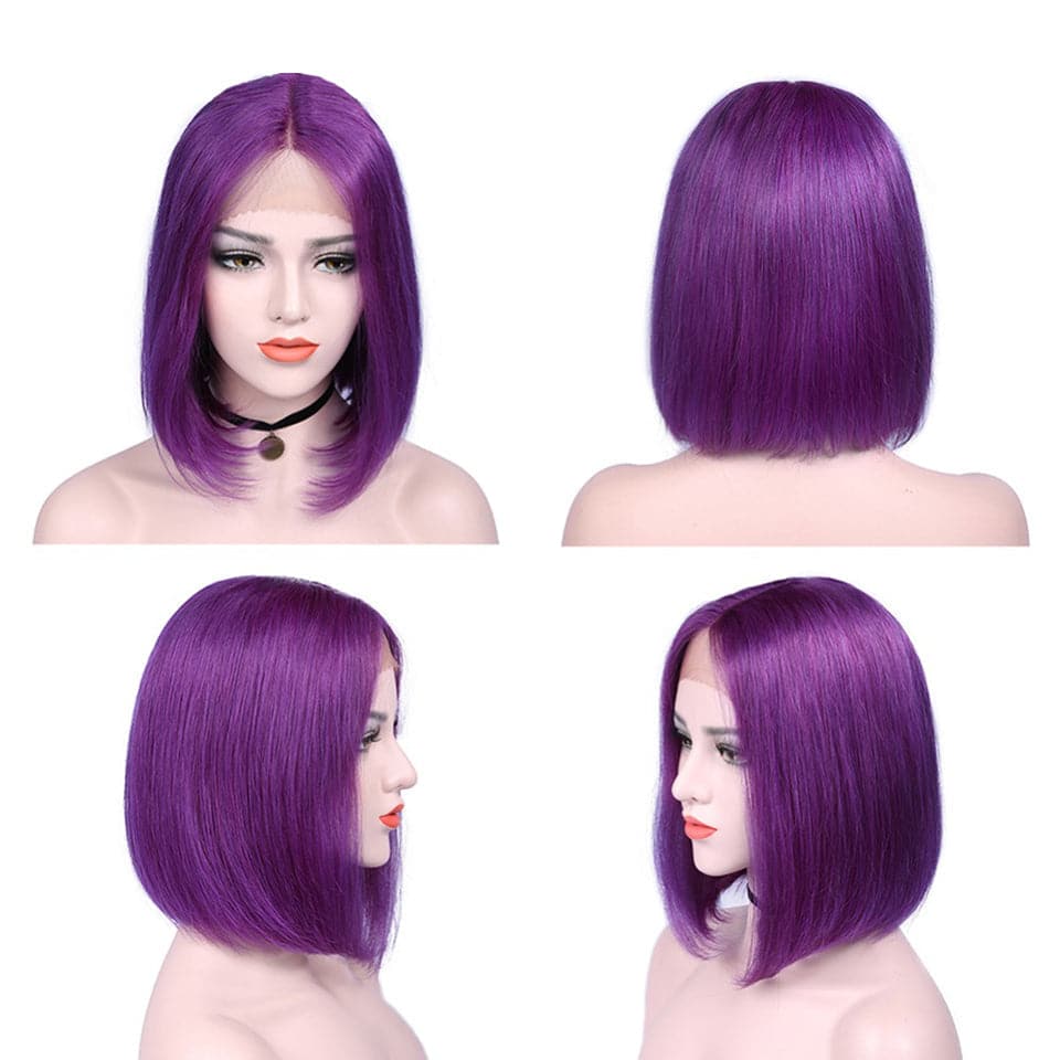 Purple Color Straight Lace Front Wig 150% Density Virgin Human Hair 10-26 inch With HD Lace