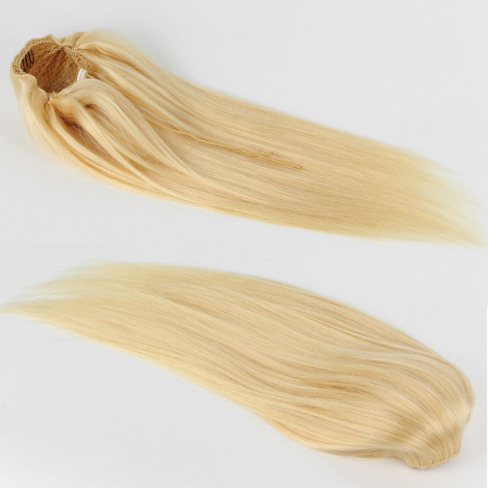 613 Extensions de cheveux humains en queue de cheval avec cordon de serrage blond 