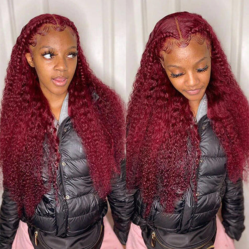 Red Bundles 99J Colored Water Wave 3 Bundles With 4X4 HD Transparent Lace Closure Human Hair