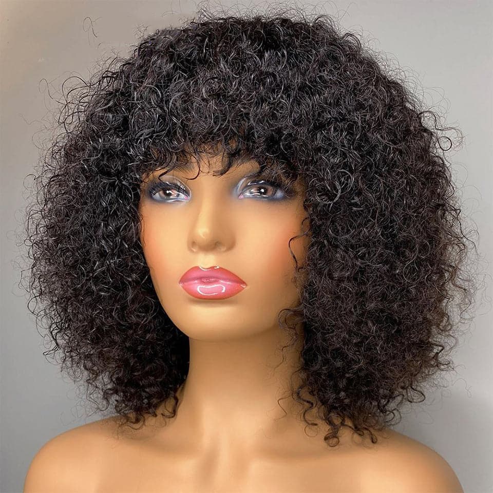 Highlight Blonde / Natural Black Kinky Curly Short Pixie Bob Cut With Bang None lace front Wig For Black Women