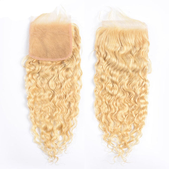 One Piece Blonde Couleur 613 vague d'eau 4 * 4 Fermeture Cheveux Vierges