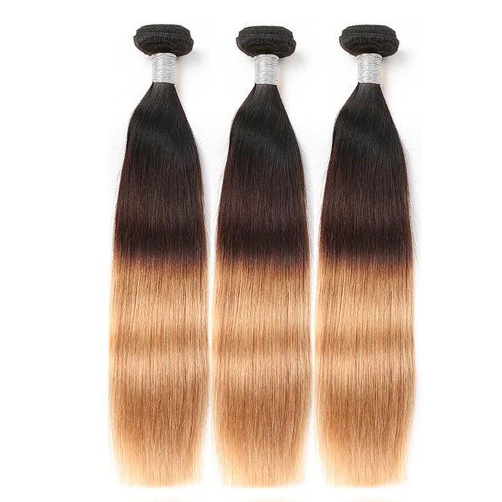 1B/4/27 Ombre Straight 3 Bundle avec 13X4 Lace Frontal 100% Human Hair In Extensions 
