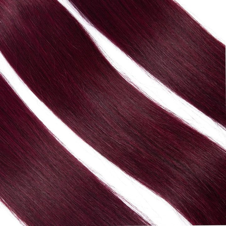 couleur 99j Cheveux Raides 3 Faisceaux Avec Fermeture 4x4 Coloré 100% cheveux humains vierges 