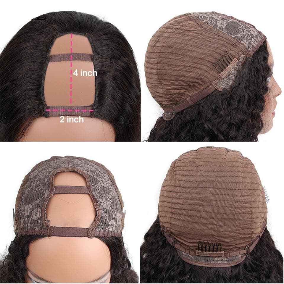 Loose Deep U Part Glueless Human Hair Wigs Natural Black Brazilian Virgin Hair