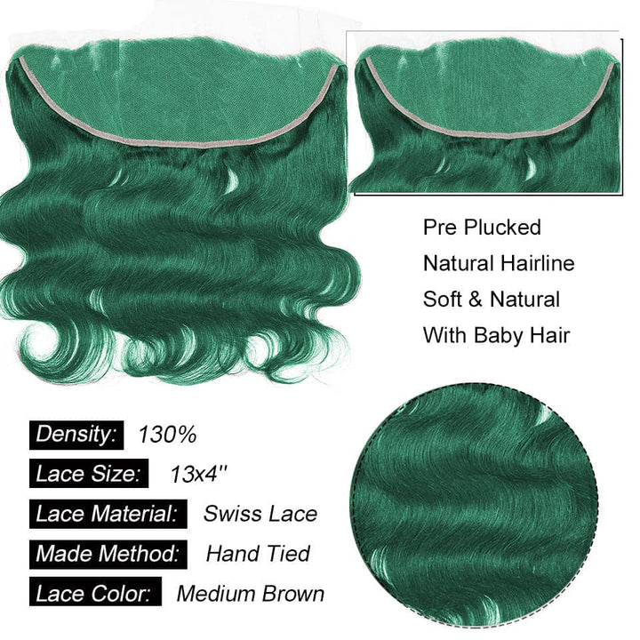 Liso/Ondulado Corporal Verde Escuro 3 Pacotes com Cabelo Frontal Renda HD 13x4 