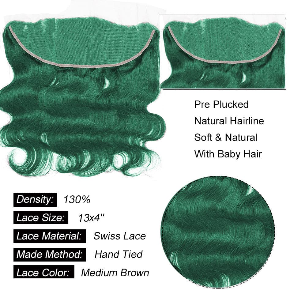 Straight / Body Wave Dark Green 3 Bundles with 13x4 HD Lace Frontal Hair