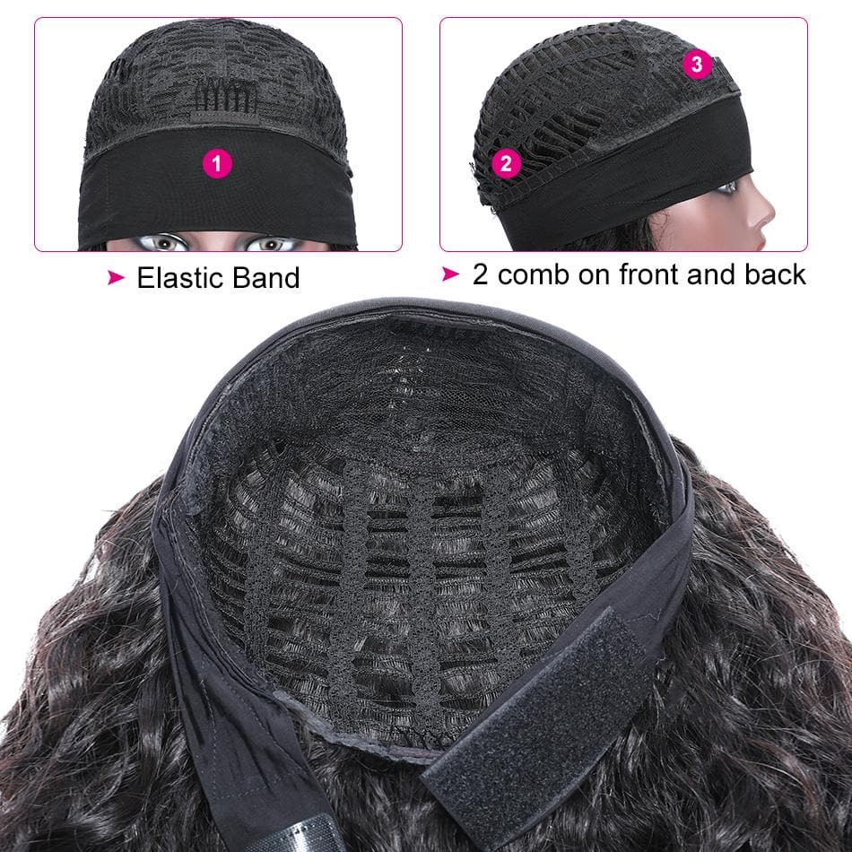 Kinky Straight Headband Human Hair Wig Glueless Machine Made Non-Lace Wigs