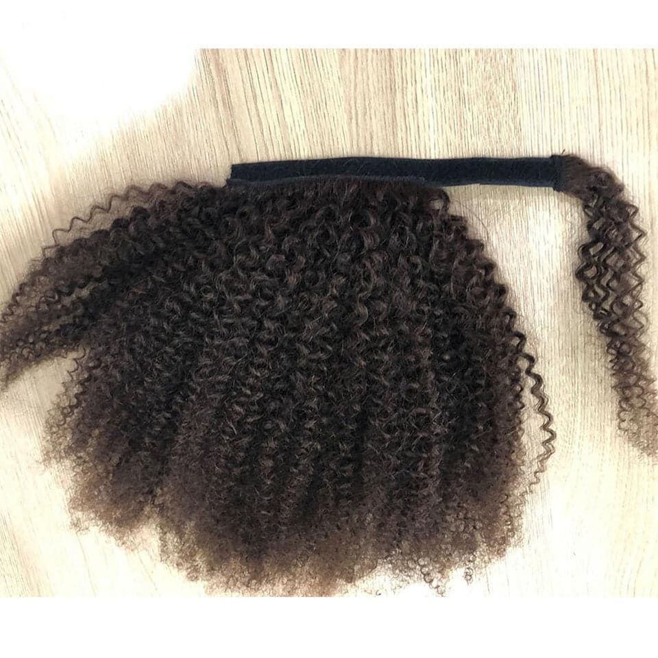 Extensões de cabelo humano afro encaracolado nº 2 enroladas em rabo de cavalo 