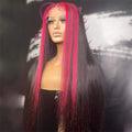 Skunk Stripe Highlight Red and Black Straight Lace Front Wigs For Women PrePlucked Human Hair