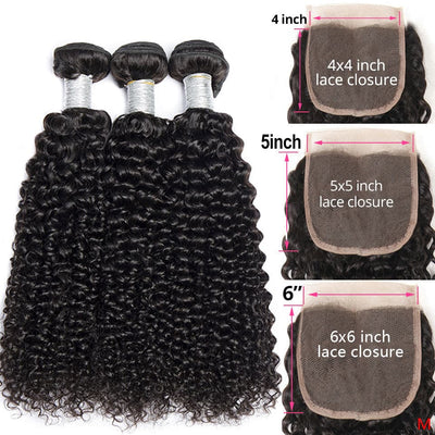 Kinky Curly 3 Bundles With Closure 5x5 lace 100% virgin human hair