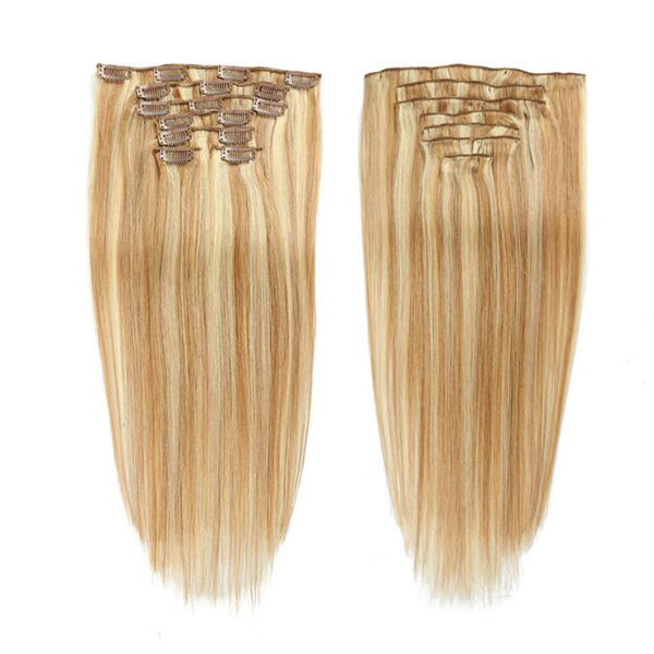 #18/613 Highlight Straight Hair Clip In Human Hair Extensions 7 Pieces/Set 120G