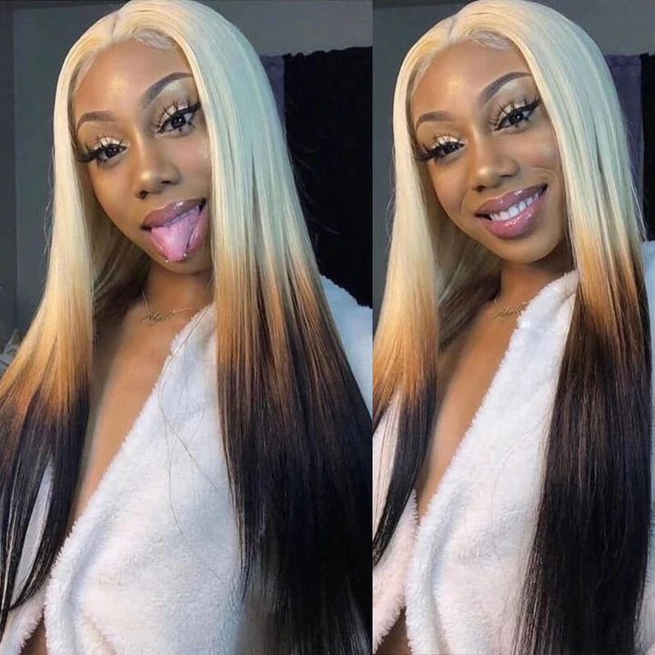 Ombre Blonde & Black Straight 13x4/4x4 Lace Closure wig 150%/180% Density