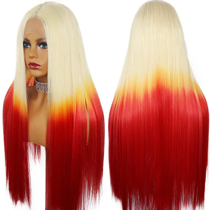 613 Blonde &amp; Red Ombré Straight 4x4/13x4 Lace Front Transparent Lace 150%/180% Density Brazilian Wigs 