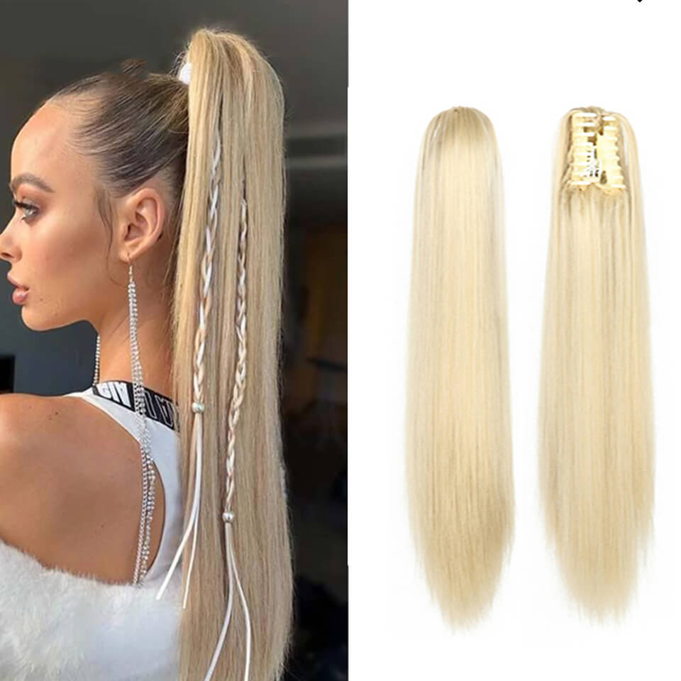 613 Blonde Straight Claw On Ponytail Human Hair Extension