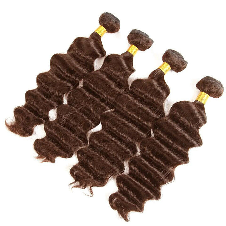 Castanho chocolate nº 4 solto profundo 4 pacotes Remy 100% cabelo humano 