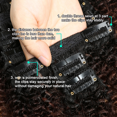 1B/4/27 color Afro curly Clip In Human Hair Extensions 8 Pieces/Set 120G