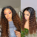Lumiere 1B/4 Ombre Brown Kinky Curly 4x4/5x5/13x4 Lace Closure/Frontal 150%/180% Density Wigs For Women Pre Plucked