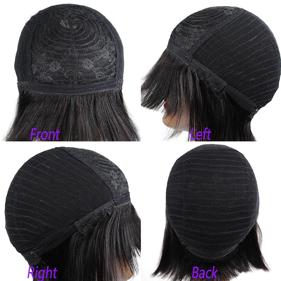 Deep Wave Full Machine Made Aucune perruques de cheveux humains en dentelle avec une frange 8-24 pouces de cheveux humains 