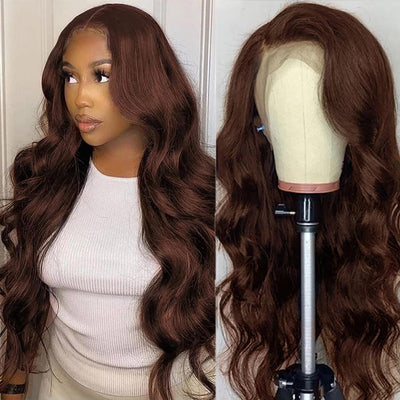Chocolate Brown Body Wave Transparent Lace Front Human Hair Wig Pre Plucked