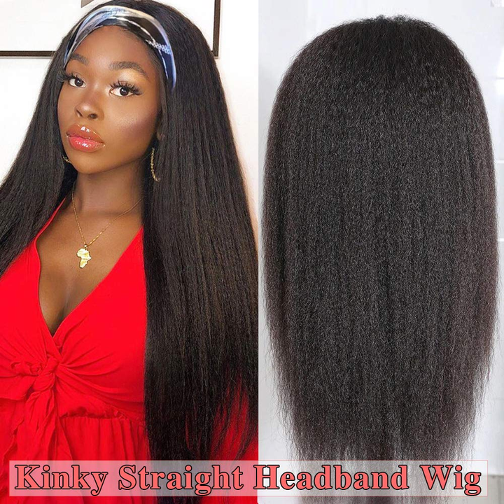 Kinky Straight Headband Human Hair Wig Machine Made Non-Lace Wigs For Black Women