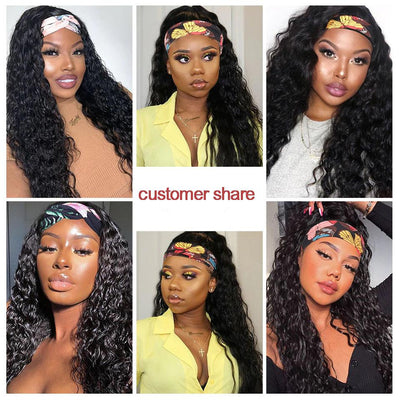 Lumiere Water Wave Headband Human Hair Wig For Black Women