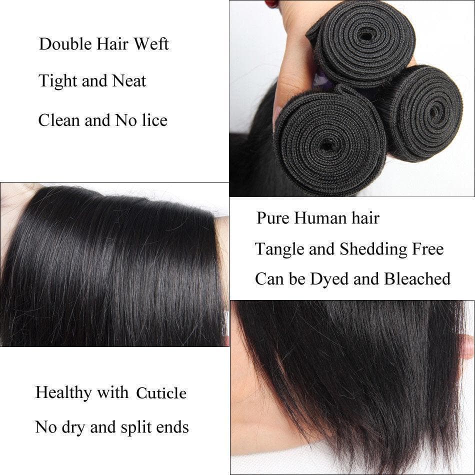 lumiere Hair Brazilian Straight Virgin Hair 4 Bundles with 4X4 Lace Closure Human Hair Free Shipping - lumiere Hair