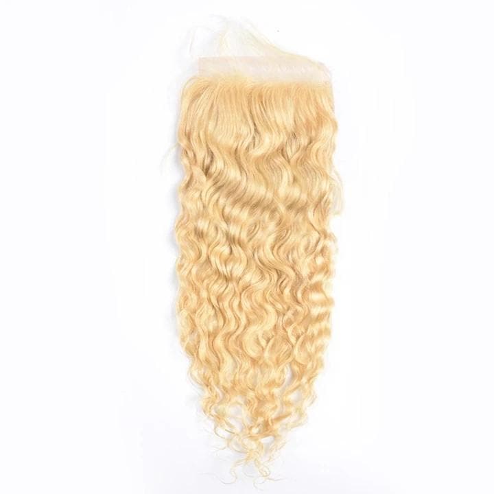613 Blonde Color Water Wave 2 Bundles avec 4x4 Closure Virgin Human Hair 