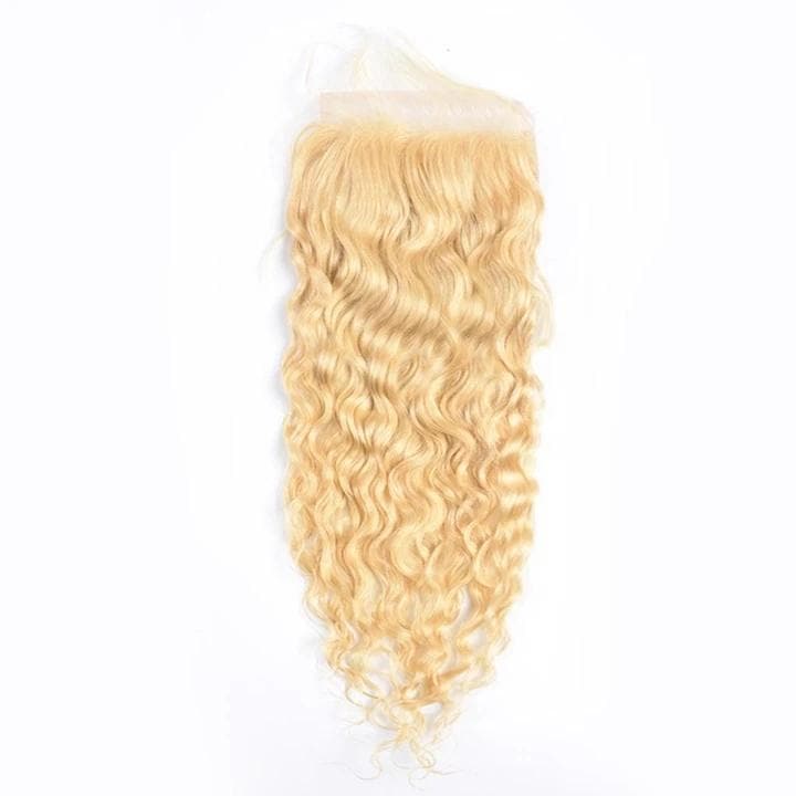 613 Blonde Color Water Wave 2 Bundles with 4x4 Closure Virgin Human Hair